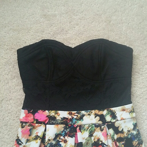 Xhilaration xs floral and black strapless dress - Picture 3 of 5